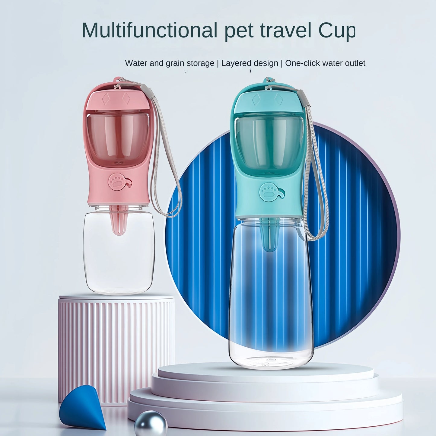 Pet Water Cup Bottle With Food Dispenser